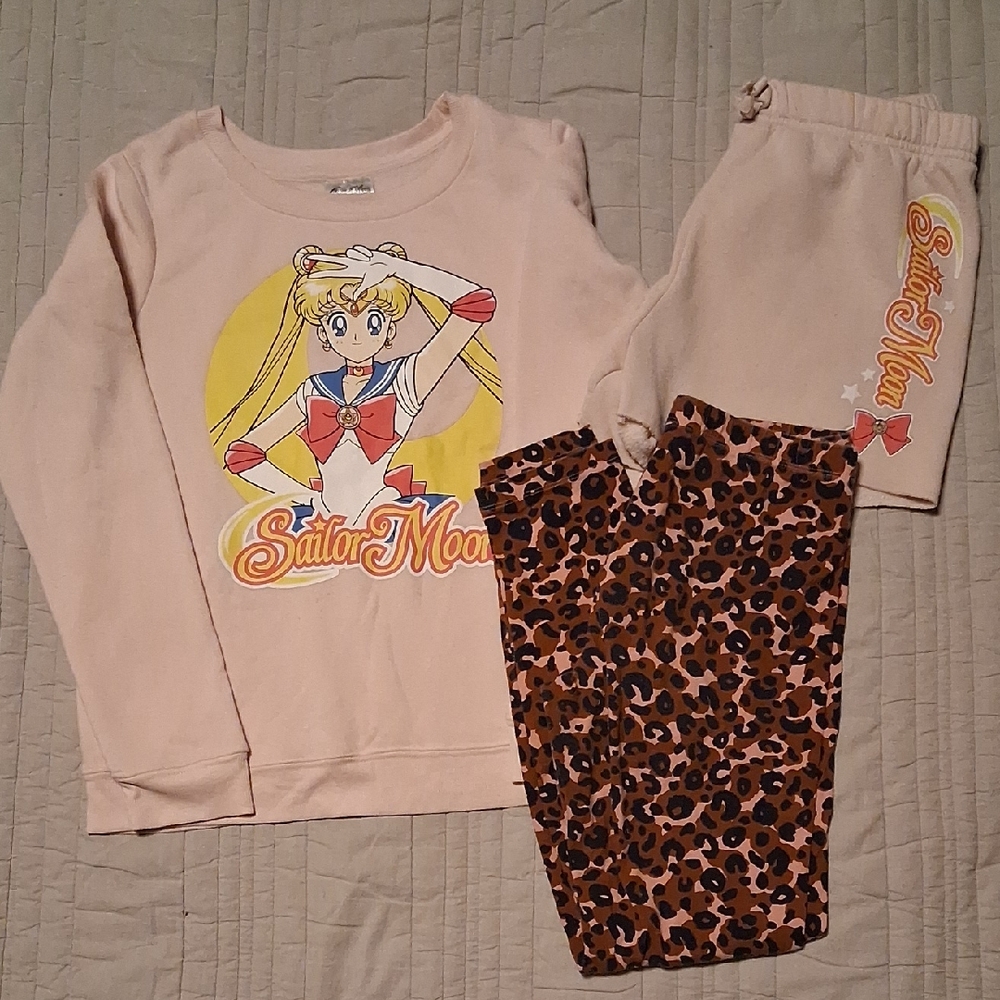Girls Sailor Moon Matching Set - Pink and Brown With Leggings Bundle XL